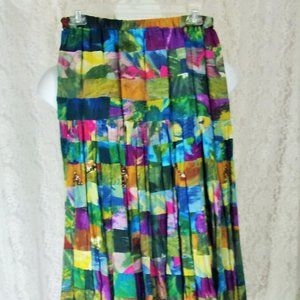 Vivid Patch Work Colored Tiered Maxi Skirt Green Purple